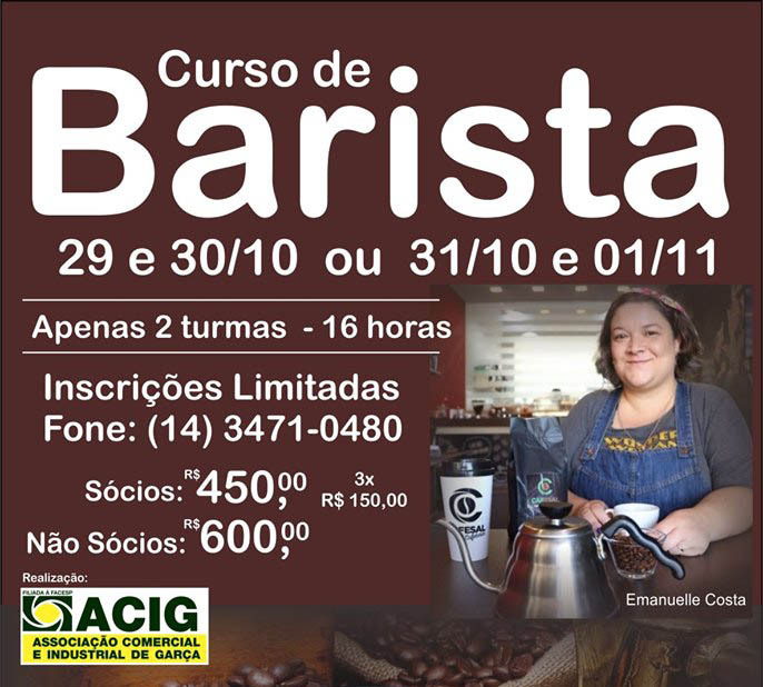 Acig traz Curso de Barista para Garça: vagas são limitadas