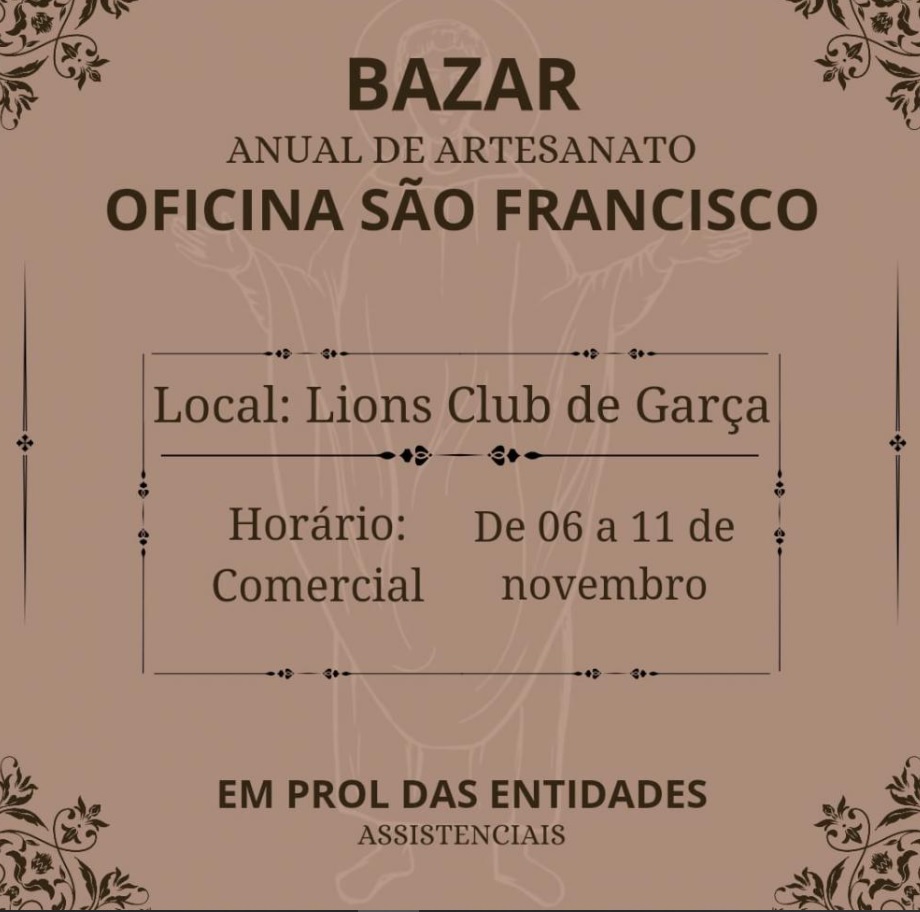  Voluntárias da Oficina de Artesanato São Francisco de Garça realizam bazar na sede do Lions até sábado
