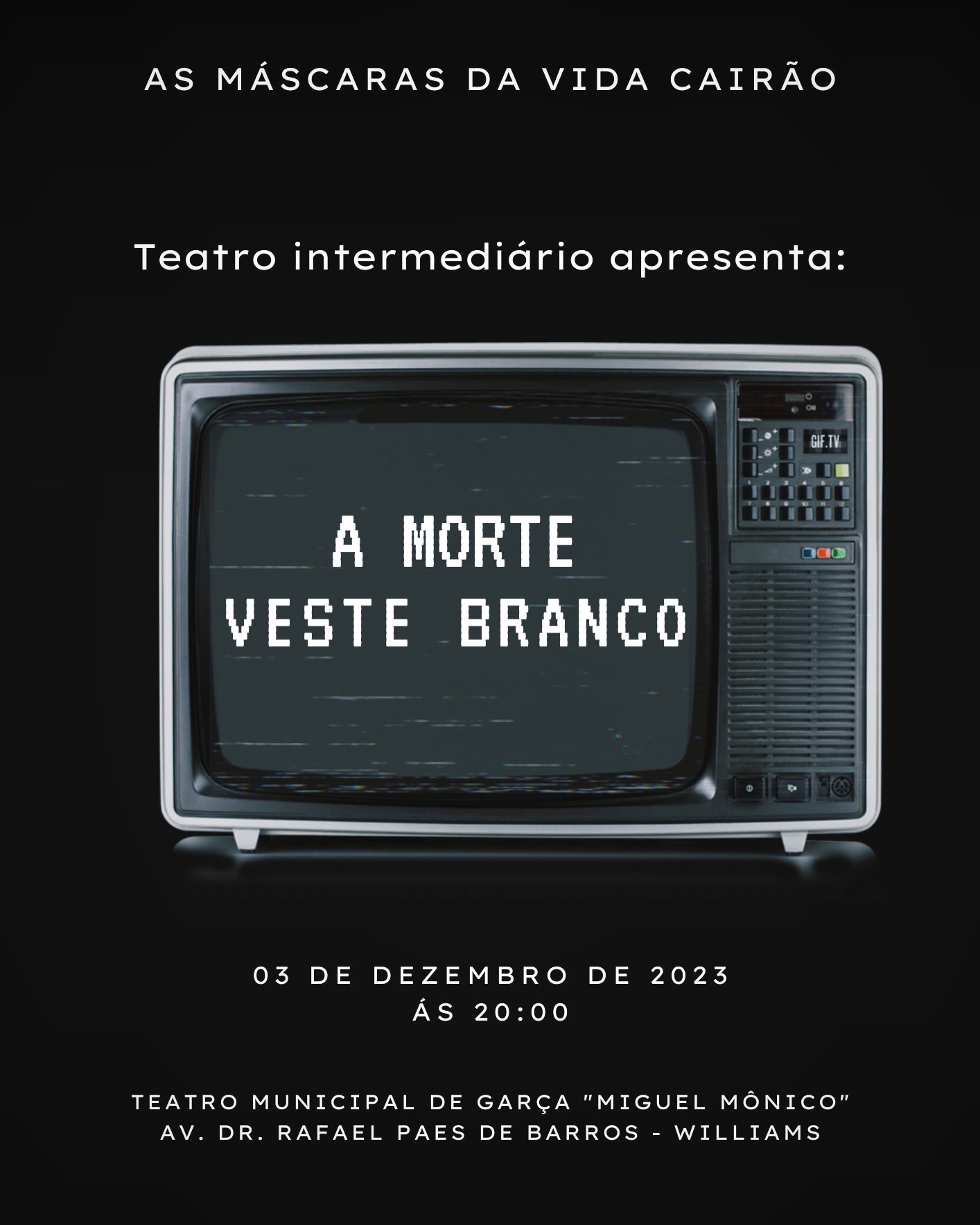 Domingo também é dia de teatro: “A Morte Veste Branco” será apresentada na Sala Miguel Mônico 
