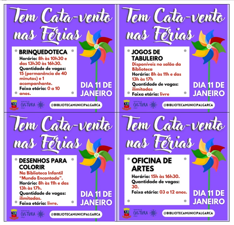  Confiram as atividades de hoje no “Tem Cata-Vento nas Férias”