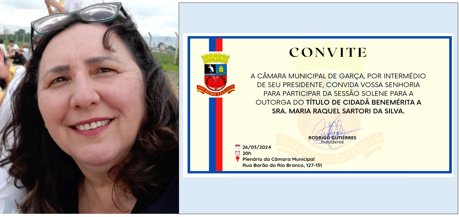  Maria Raquel Sartori recebe amanhã Título de Cidadã Benemérita 