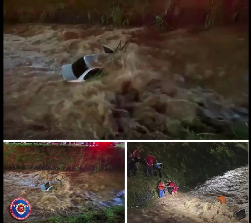 Heróis: carro cai em córrego e homens pulam para salvar mãe e filho em Lins