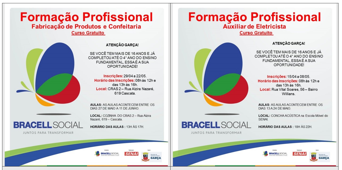 Em parceria com Bracell, Secretaria abre inscrições, em abril, para cursos gratuitos de eletricista e fabricação de produtos de confeitaria