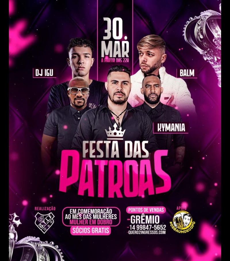 Festa das Patroas no Grêmio acontece no próximo sábado: ingressos do 2º lote estão sendo vendidos por tempo limitado 