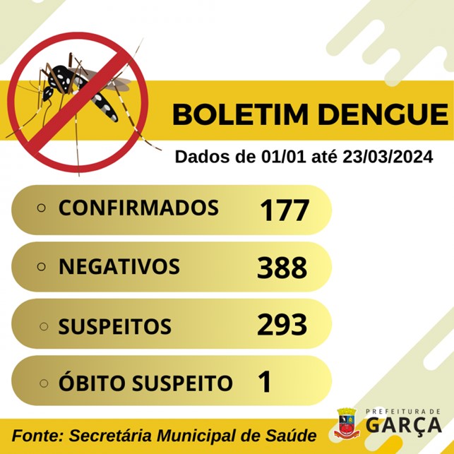  Boletim da dengue traz a confirmação de 177 casos neste ano