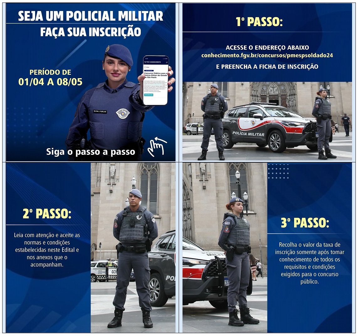Polícia Militar de São Paulo: continuam abertas inscrições para soldado
