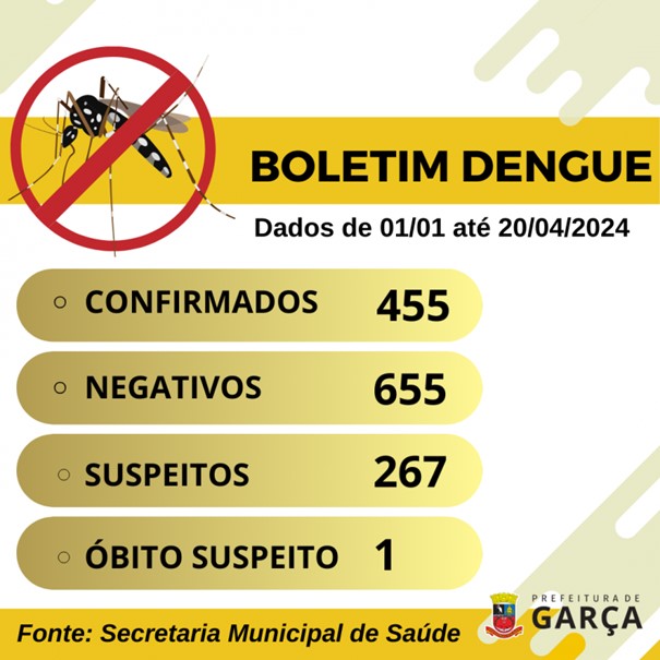 Garça contabiliza mais de 400 casos positivos de dengue 