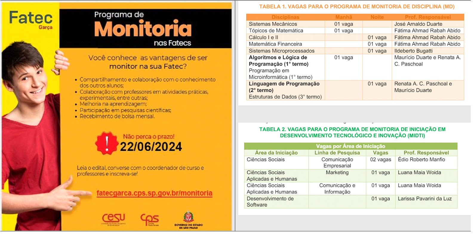 Fatec Garça abre inscrições para  Programa de Monitoria