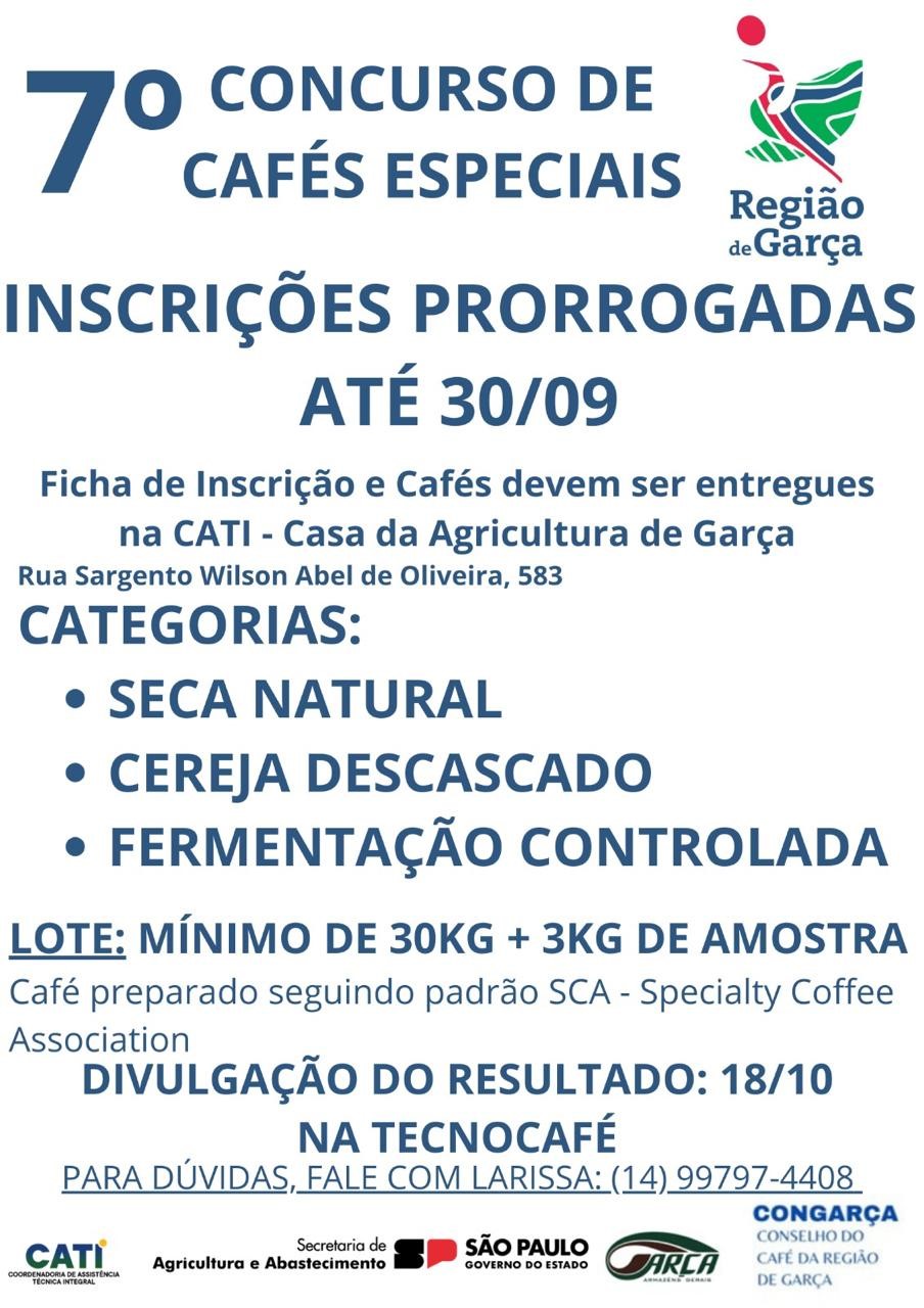 7º Concurso de Cafés Especiais: inscrições foram prorrogadas até o dia  30 de setembro 