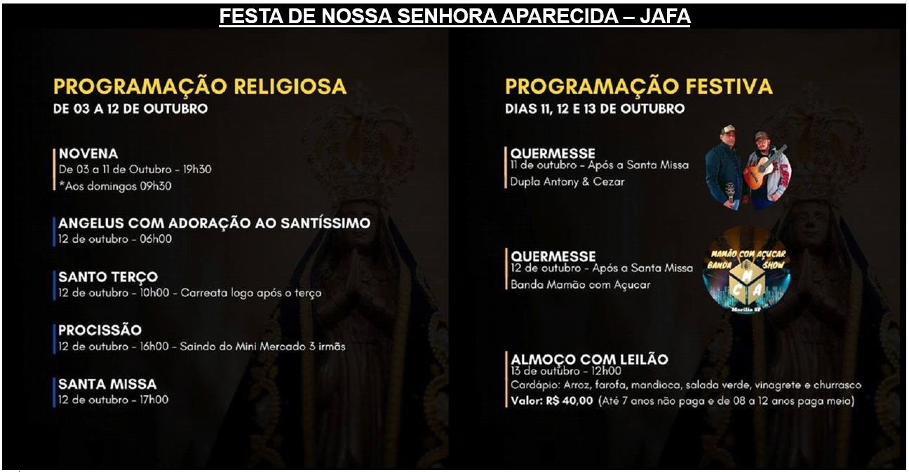 Paróquia garcense já prepara Festa de Nossa Senhora Aparecida, em Jafa 