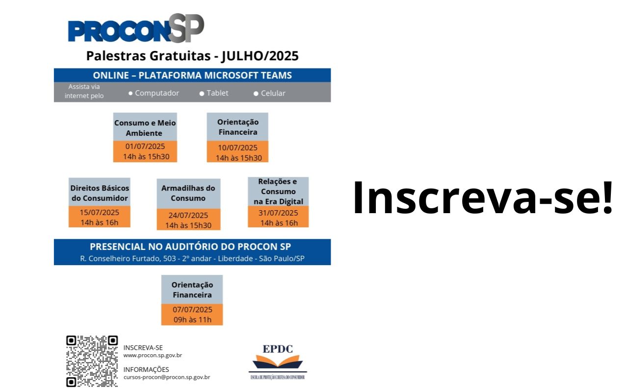 Procon promove palestras gratuitas online e presenciais durante o mês de julho