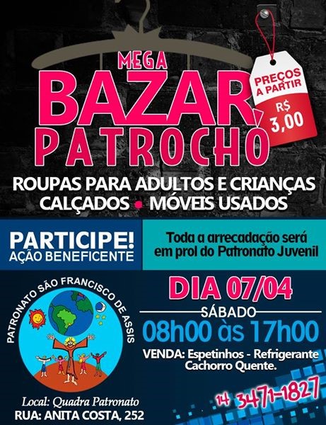 Bazar do Patrocho acontece no próximo sábado